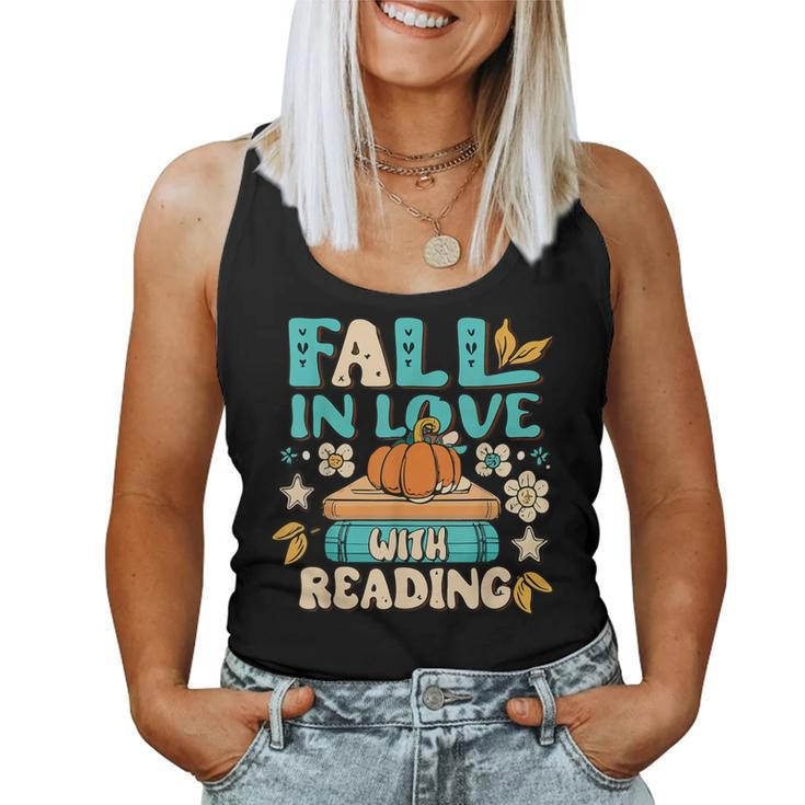 Fall In Love With Reading Book Autumn Pumpkins And Teachers Women Tank Top
