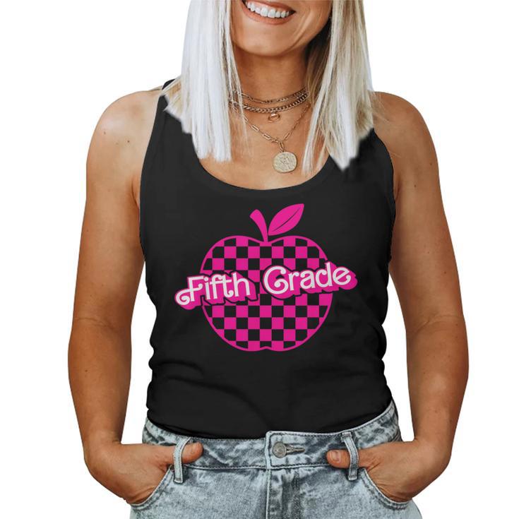 Fifth Grade Pink Checkered Apple Teacher 5Th Grade Women Tank Top