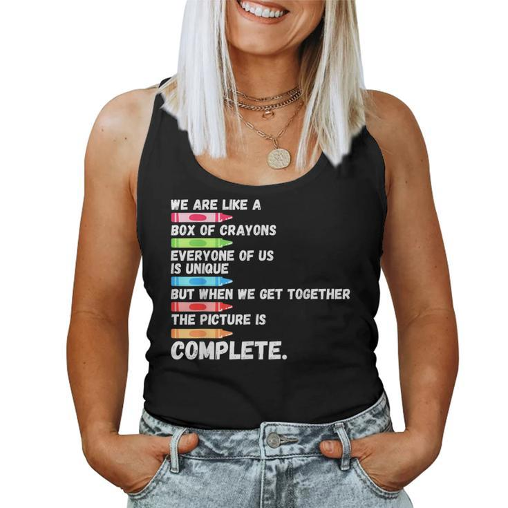 First Day Back To School We Are Like Box Of Crayons Teacher Women Tank Top