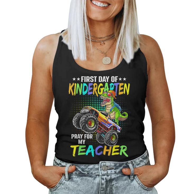 First Day Kindergarten Pray For My Teacher Dinosaur 1St Day Women Tank Top Weekend Graphic