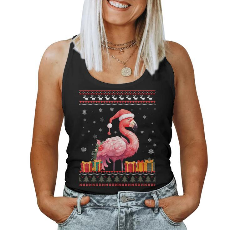 Flamingo Christmas Santa Hat Ugly Christmas Sweater Women Tank Top