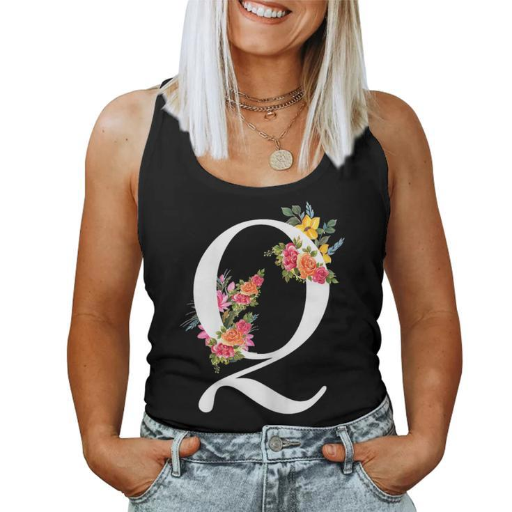 Floral Alphabet Letter First Name With Q Flower Women Tank Top