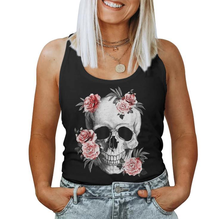 Floral Sugar Skull Rose Flowers Mycologist Gothic Goth Women Tank Top