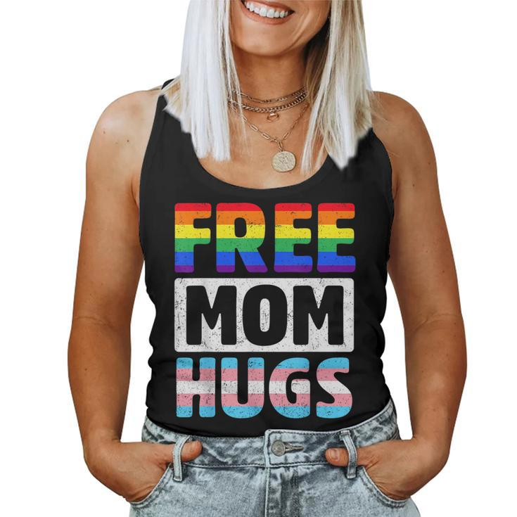 Free Mom Hugs Groovy Rainbow Heart Lgbt Flag Pride Month Women Tank Top