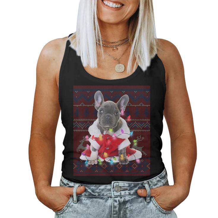 French Bulldog Christmas Lights Ugly Sweater Dog Lover Women Tank Top