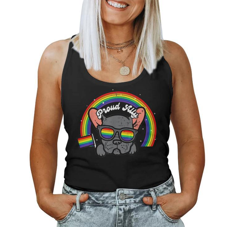 French Bulldog Frenchie Lgbtq Gay Pride Ally Rainbow Flag Women Tank Top