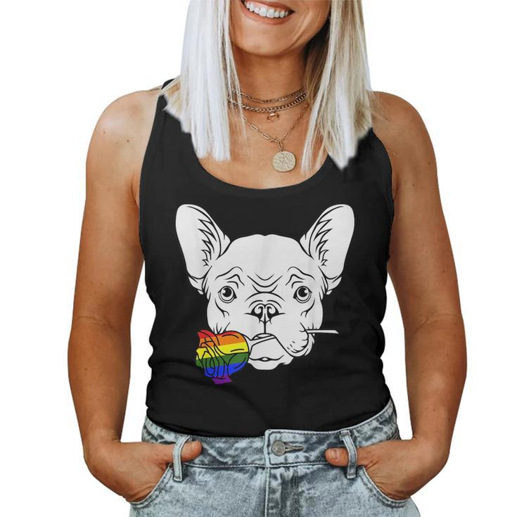 French Bulldog Gay Pride Rose Lgbt-Q Rainbow Frenchie Dog Women Tank Top
