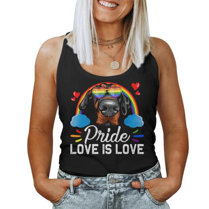 Fun Lgbt Pride Love Is Love Rainbow Doberman Dog Women Tank Top