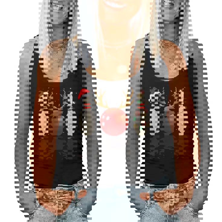 Bowling Christmas Santa Hat Xmas Lights Women Tank Top