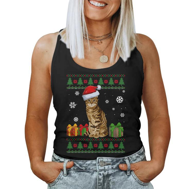 Cat Lovers Cute Cat Santa Hat Ugly Christmas Sweater Women Tank Top