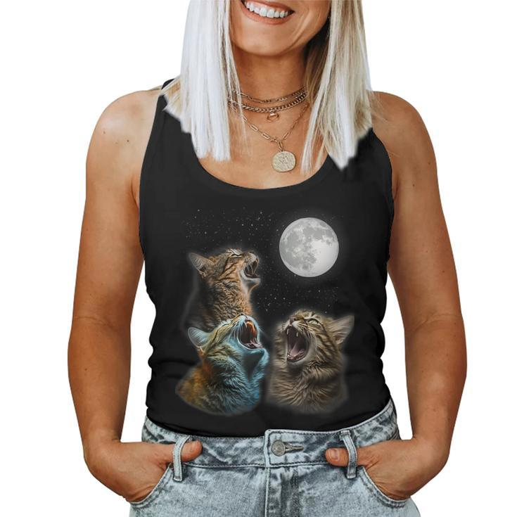 Cat Moon Three Cats Meowling At Moon Cats Howling Women Tank Top