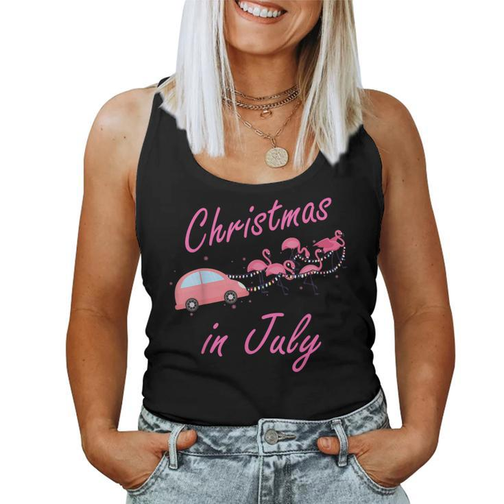 Funny Cute Flamingo Pink Camping Car Christmas In July  Women Tank Top Weekend Graphic