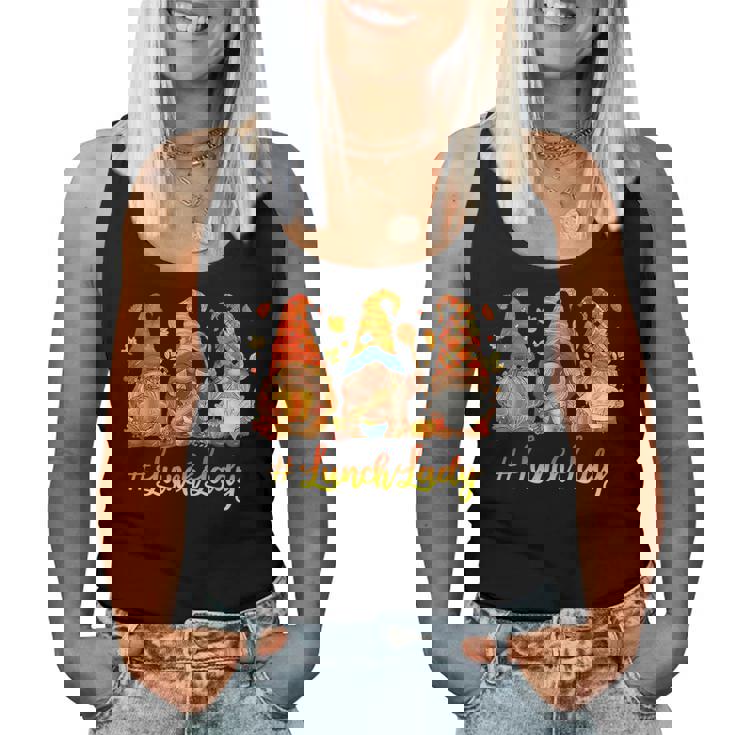 Gnomies Lunch Lady Autumn Fall Leaves Thanksgiving Women Tank Top