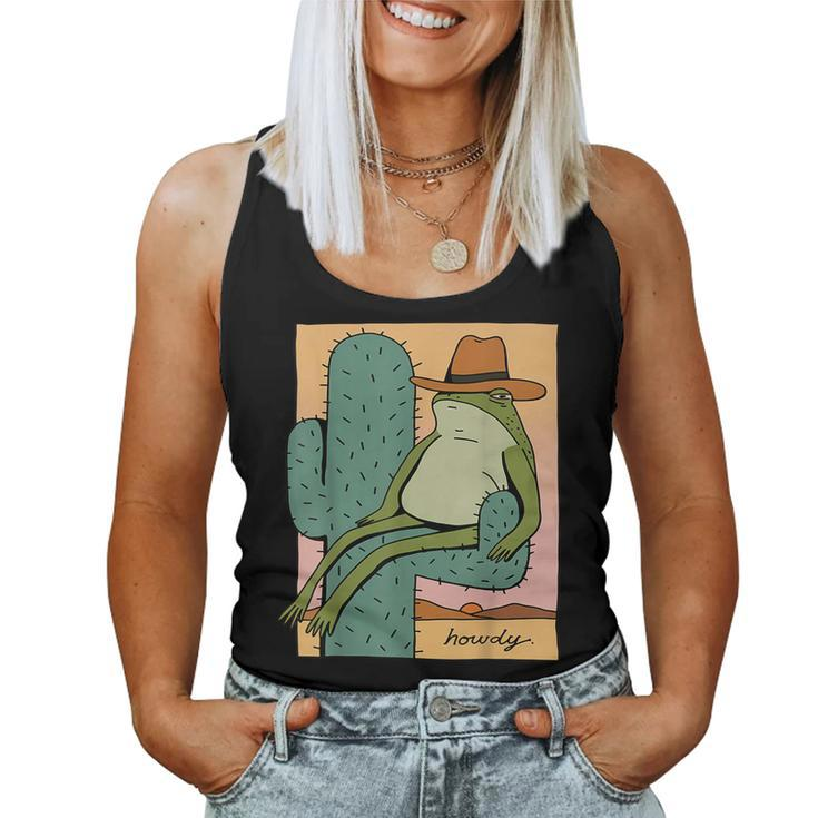 Funny Howdy Cactus Frog Hat  Meme Cute  Women Tank Top Weekend Graphic