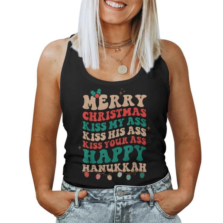 Merry Christmas Kiss My Ass Happy Hanukkah Groovy Xmas Women Tank Top