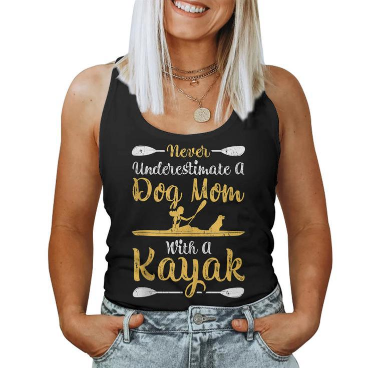 Funny Never Underestimate A Dog Mom With A Kayak Women Tank Top Basic Casual Daily Weekend Graphic