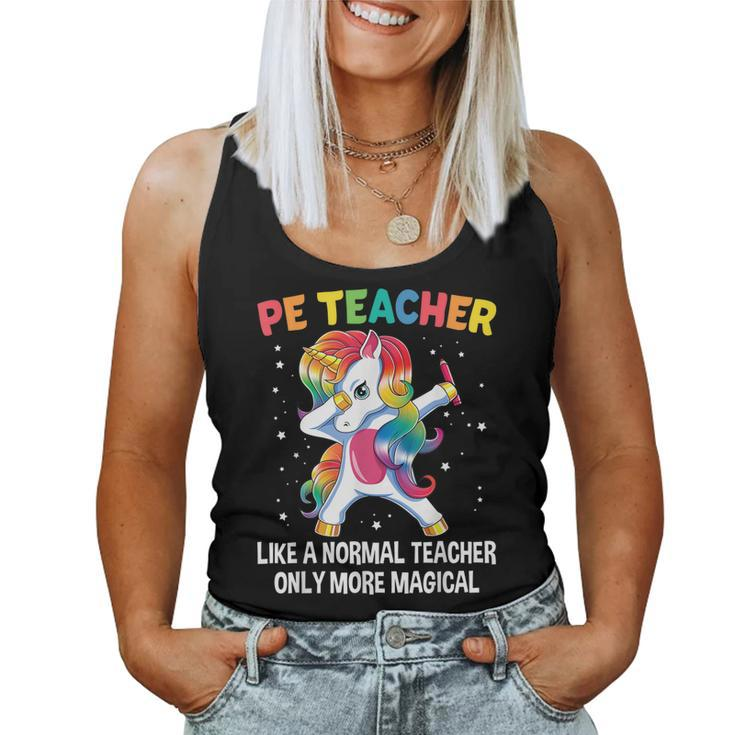 Funny Pe Teacher Back To School Dabbing Unicorn  Women Tank Top Basic Casual Daily Weekend Graphic