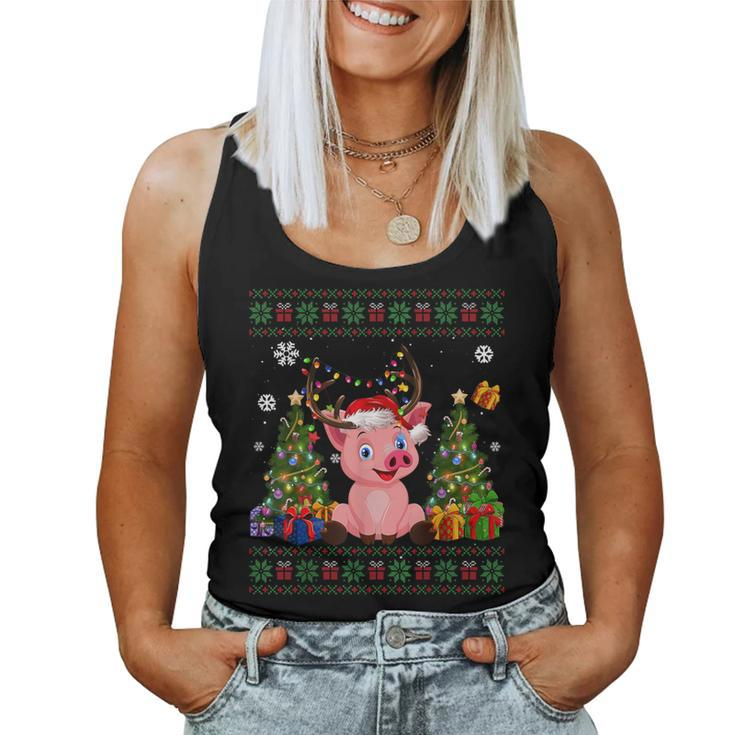 Pig Lovers Cute Pig Santa Hat Ugly Christmas Sweater Women Tank Top