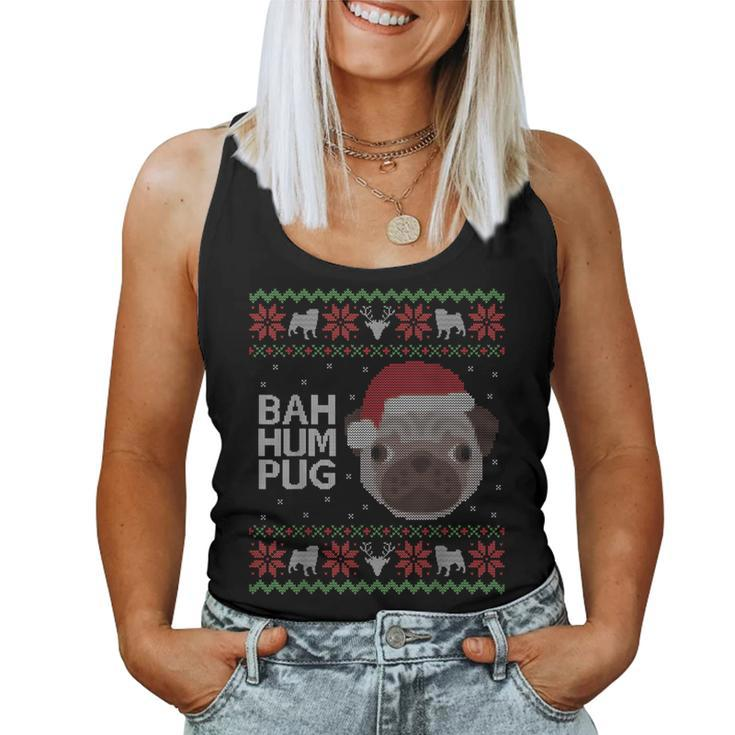 Ugly Sweater Christmas Bah Hum Pug Dog Women Tank Top