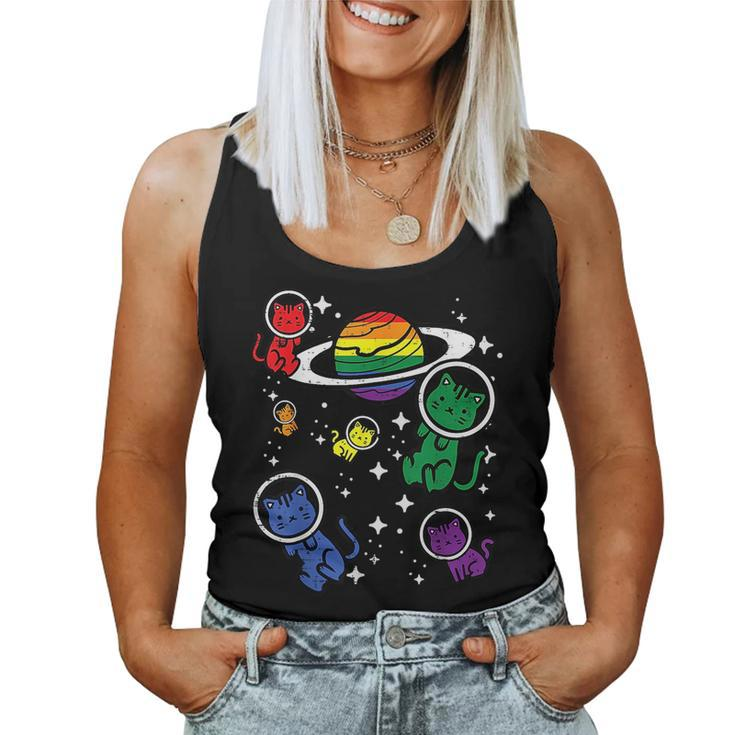 Gay Cats In Space Rainbow Pride Month Lgbtq Ally Women Girls Women Tank Top