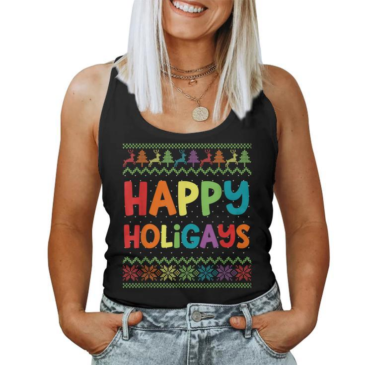 Gay Christmas Lgbt Happy Holigays Ugly Rainbow Party Women Tank Top