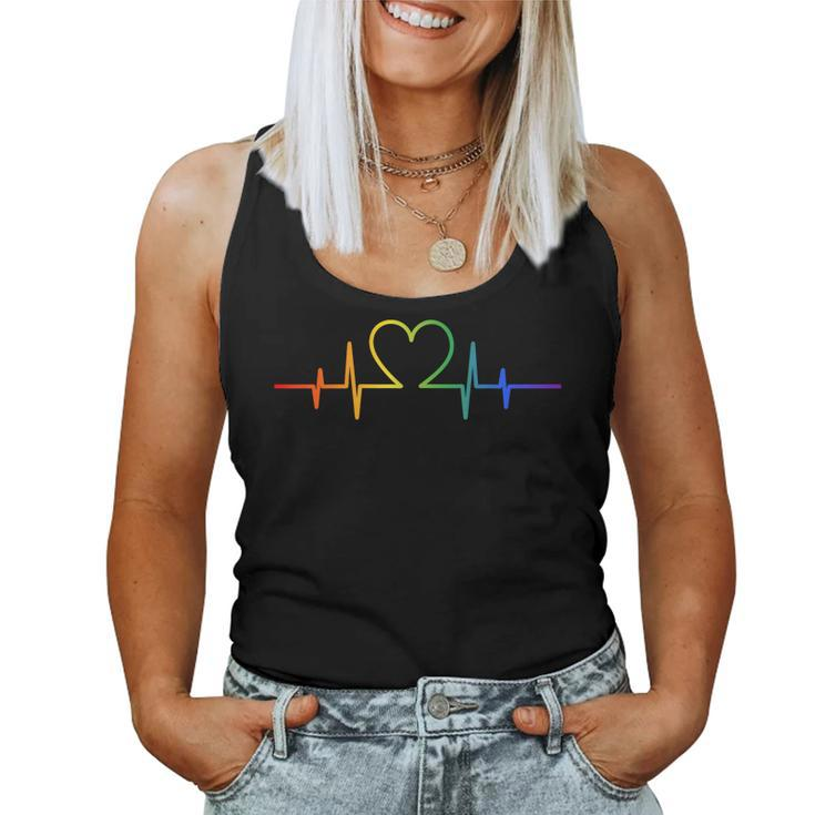 Gay Heartbeat Lgbt Pride Rainbow Flag Lgbtq Cool Les Ally Women Tank Top