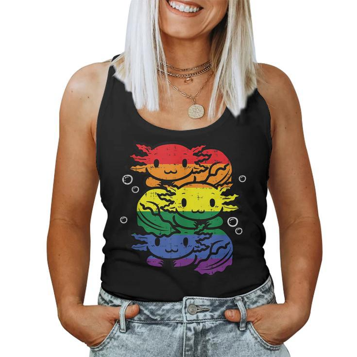 Gay Pride Axolotl Pile Cute Rainbow Flag Lgbt Men Women Kids Women Tank Top