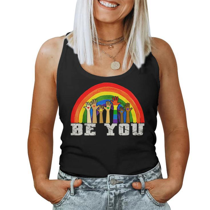 Be You Gay Pride Lgbt Ally Rainbow Vintage Pride Lgbtq Women Tank Top