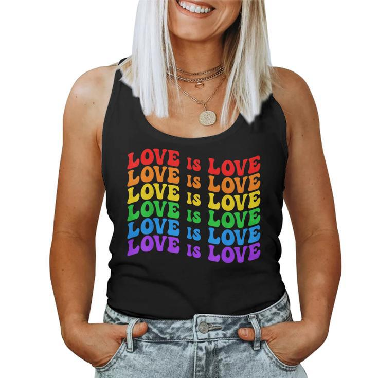 Gay Pride March Rainbow Lgbt Equality Groovy Love Is Love Women Tank Top