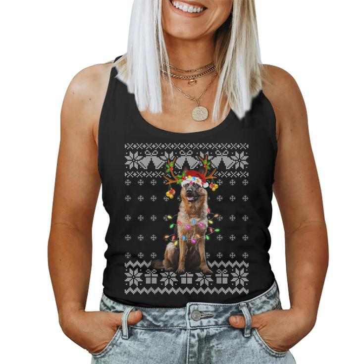 German Shepherd Christmas Reindeer Ugly Christmas Sweater Women Tank Top