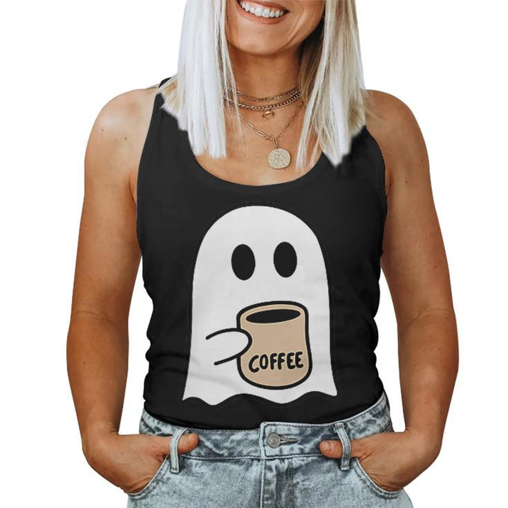 Ghost Drinking Coffee Funny Halloween Costume Coffee Lover Women Tank Top