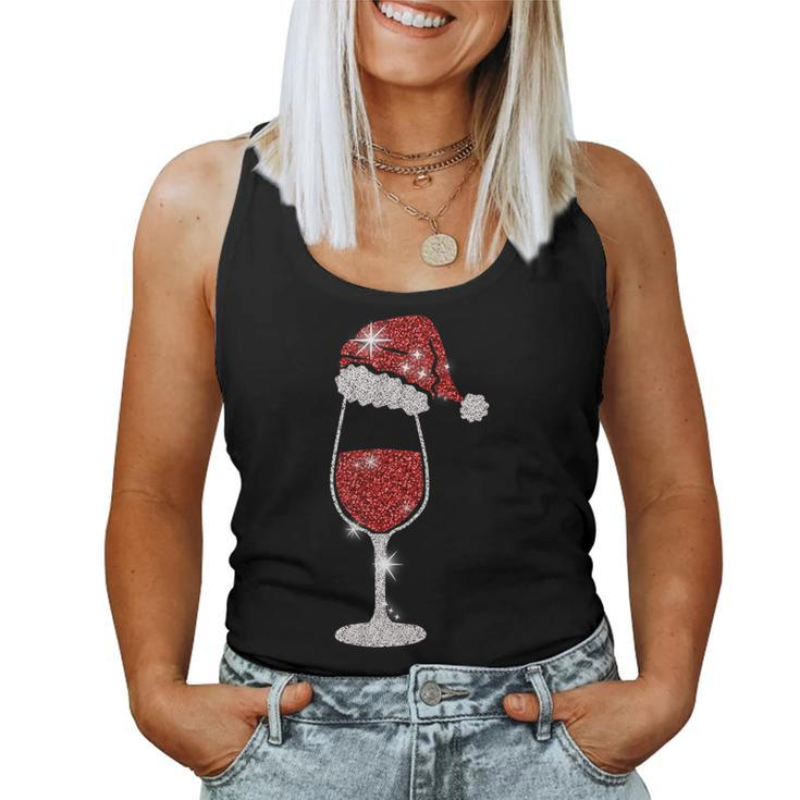 Glass Red Wine Santas Hat Xmas Clothes Pjs Outfit Christmas Women Tank Top