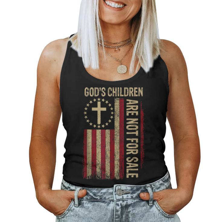 Gods Children Are Not For Sale American Flag Funny  Women Tank Top Weekend Graphic