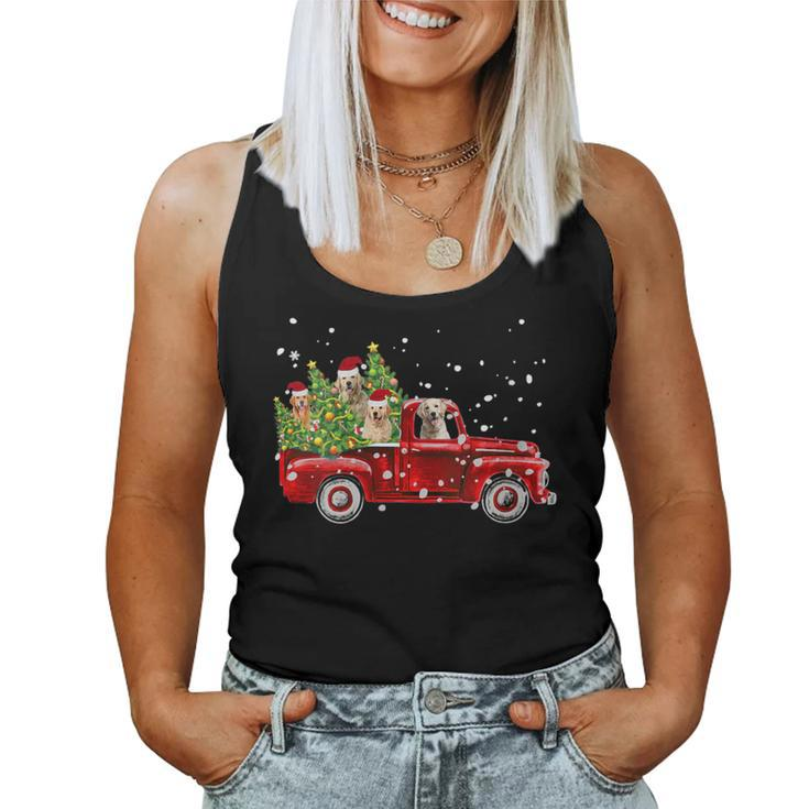 Golden Retriever Lover Red Truck Christmas Pine Tree Women Tank Top