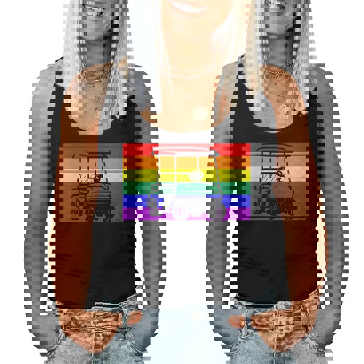 Golf Cart Gay Pride Flag Lgbtq Aesthetic Golfer Pattern Cute Women Tank Top