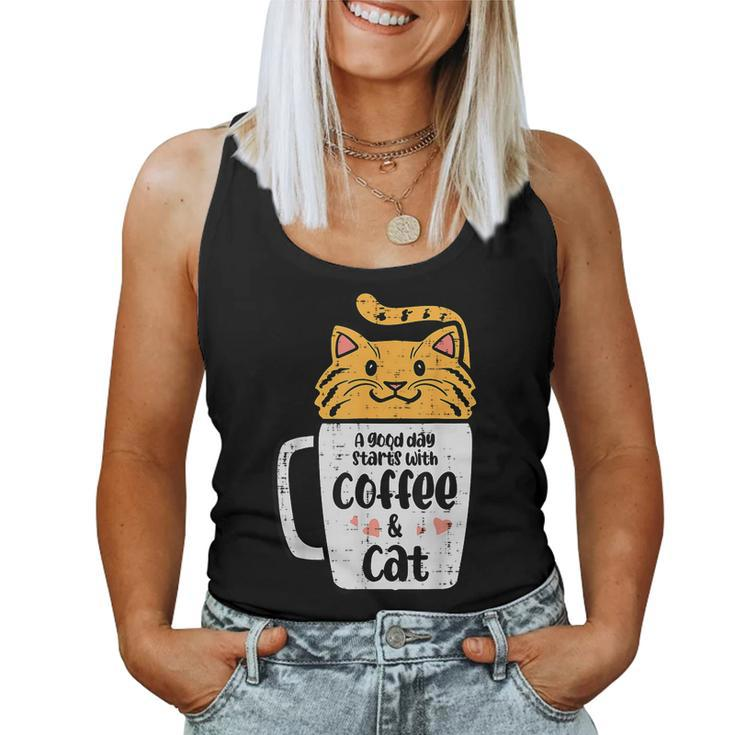 Good Day Starts With Coffee Cat Cute Kitten Girls N Women Tank Top
