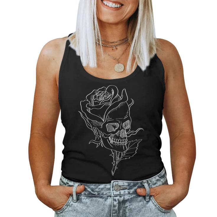 Goth Rose Skull Face Graphic For Women And Girls Skeleton Women Tank Top