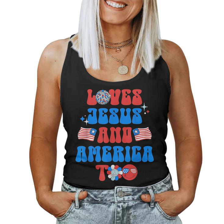Groovy 70S Retro Loves Jesus And America Too 70S Vintage s Women Tank Top