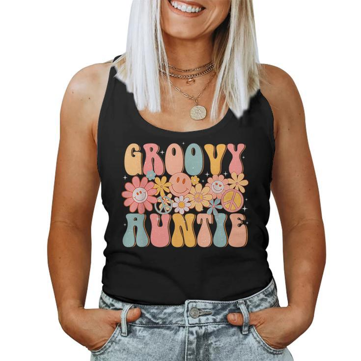 Groovy Auntie Retro Aunt Colorful Peace Sign Smile Face Women Tank Top