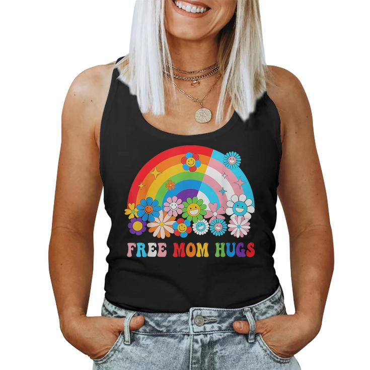 Groovy Flower Retro Rainbow Free Mom Hugs Lgbtq Pride Month Women Tank Top