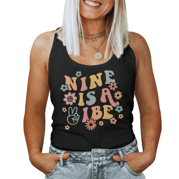 Groovy Hippie 9 Is A Vibe 9Th Birthday Party Decoration  Women Tank Top Weekend Graphic
