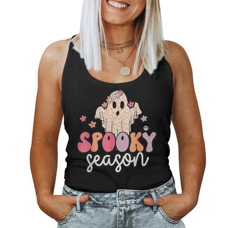 Groovy Spooky Season Cute Ghost Flower Halloween Women Tank Top