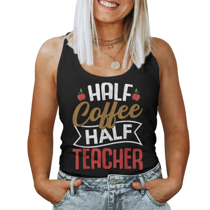 Half Coffee Half Teacher Funny Teaching Teachers Day Graphic  Women Tank Top Basic Casual Daily Weekend Graphic