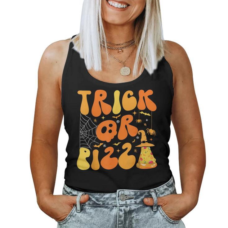 Halloween Trick Or Pizza Scary Ghost Deco Graphic Fall Women Tank Top