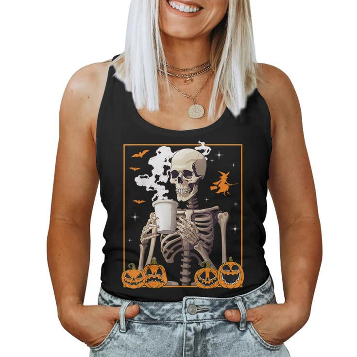Halloween Skeleton Coffee Drinking Skull Horror Women Men Drinking s  Women Tank Top