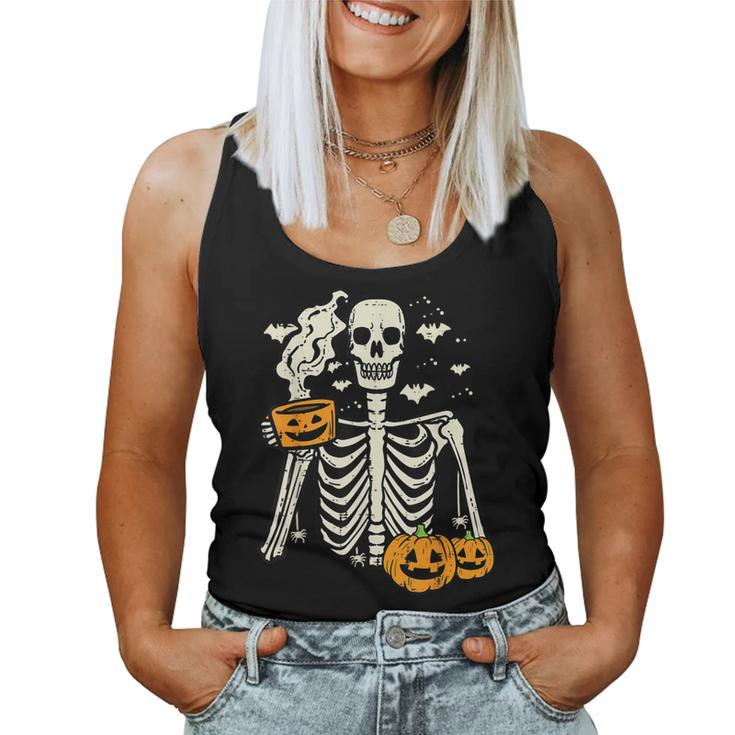 Halloween Skeleton Pumpkin Fall Coffee Fun Costume Women Tank Top