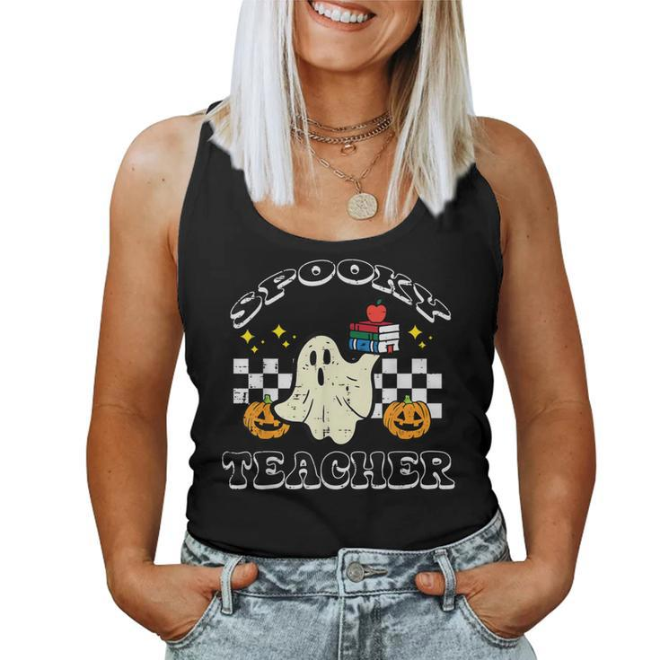 Halloween Spooky Teacher Ghost Retro Groovy Costume Women Tank Top