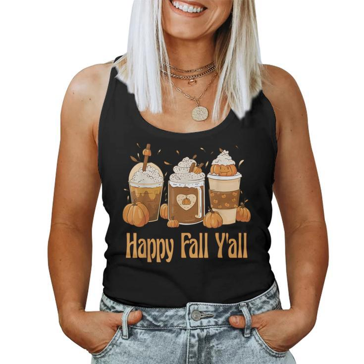 Happy Fall Y'all Latte Coffee Leopard Pumpkin Autumn Women Tank Top