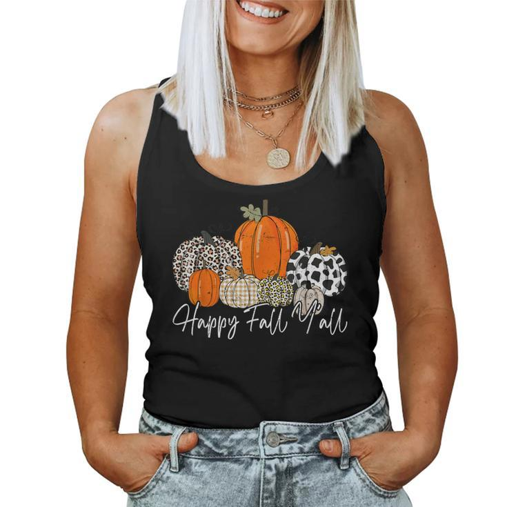 Happy Fall Y'all Pumpkin Leopard Cute Autumn Women Tank Top