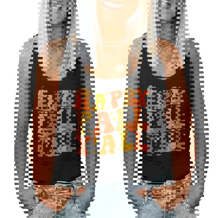 Happy Fall Yall Squad Groovy Fall Autumn And Halloween Halloween Women Tank Top